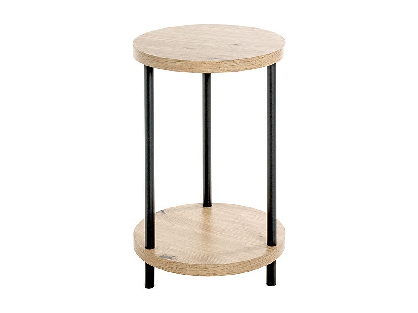 Table d'appoint, Table de salon ronde en bois chêne et métal noir
