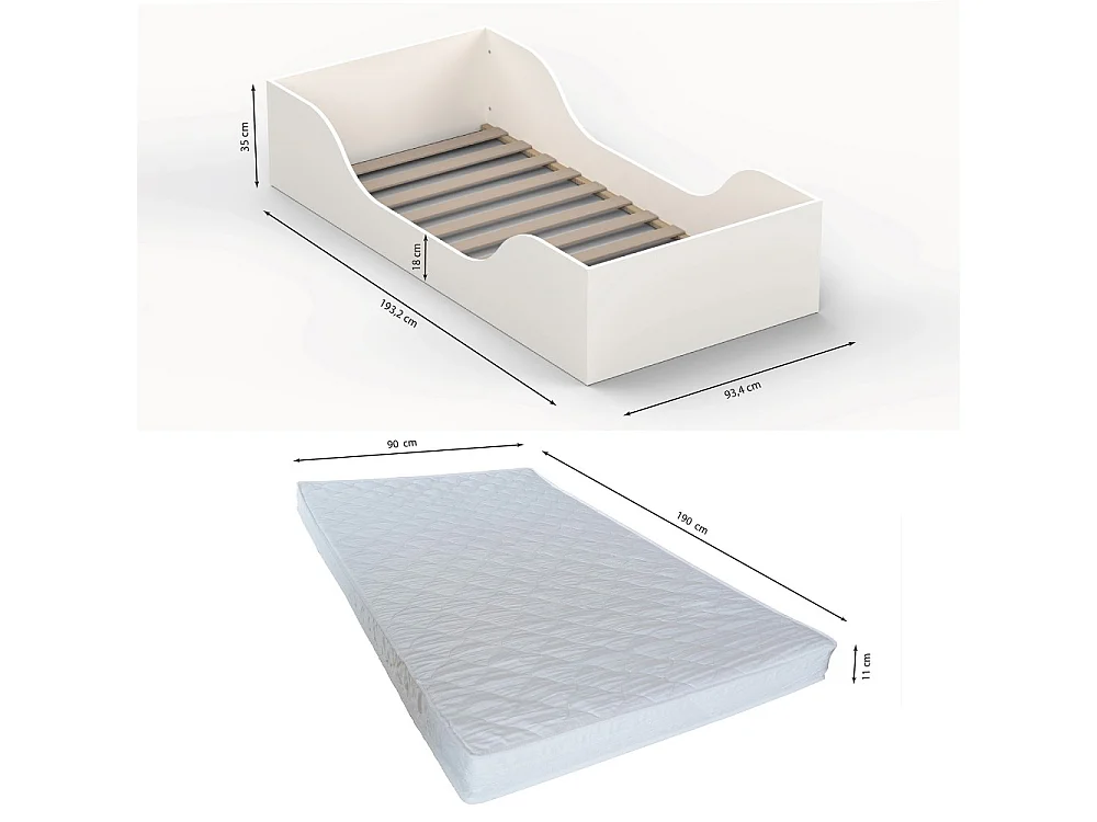 Lit NOE 90x190 + matelas / Blanc