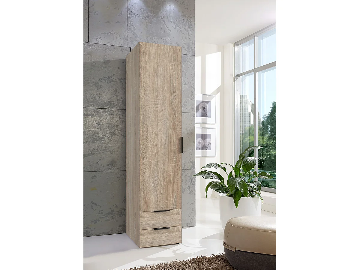 Armoire, placard garde-robe avec 1 étagère et 1 tringle coloris Imitation chêne - Longueur 40 x Hauteur 185 x Profondeur 54 cm 