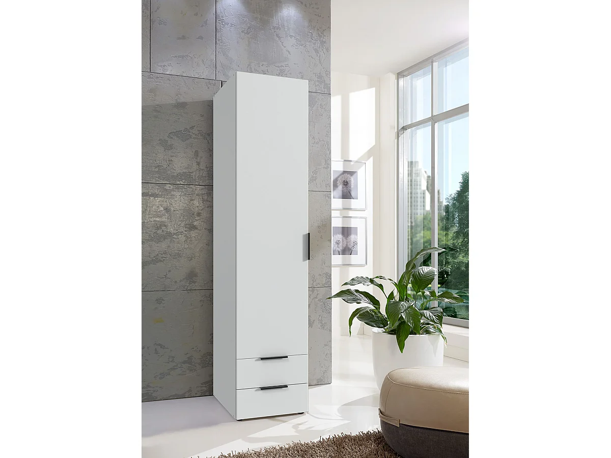 Armoire, placard garde-robe avec 1 étagère et 1 tringle coloris blanc  - Longueur 40 x Hauteur 185 x Profondeur 54 cm 