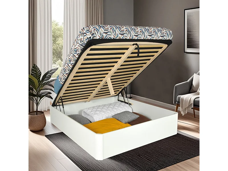 LIT COFFRE SPIRO 140x190cm + 1 SOMMIER / BLANC