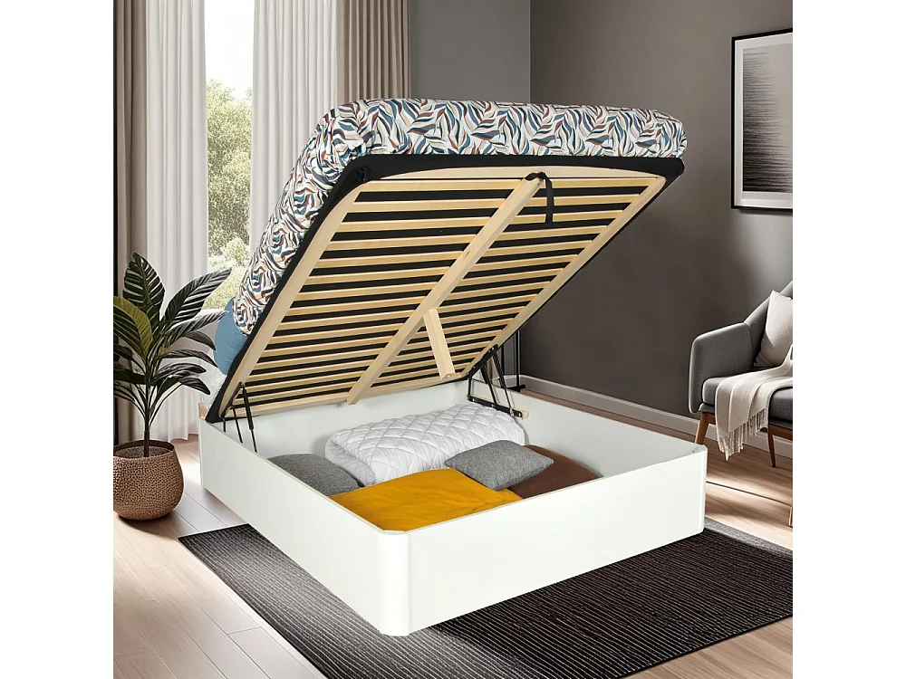 LIT COFFRE SPIRO 140x190cm + 1 SOMMIER / BLANC