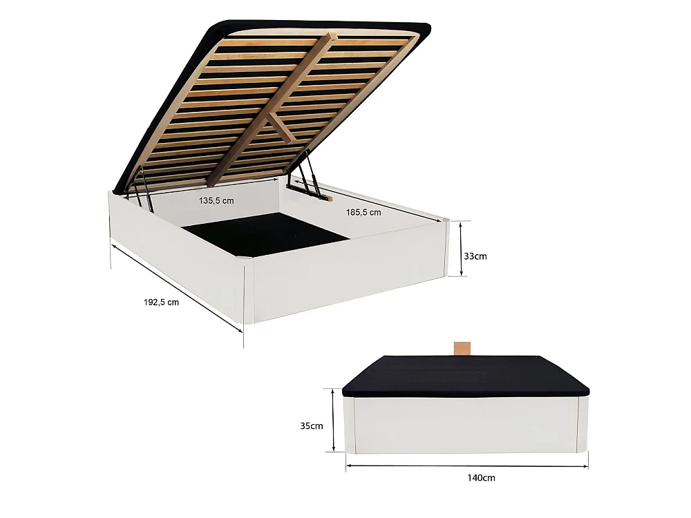LIT COFFRE SPIRO 140x190cm + 1 SOMMIER / BLANC