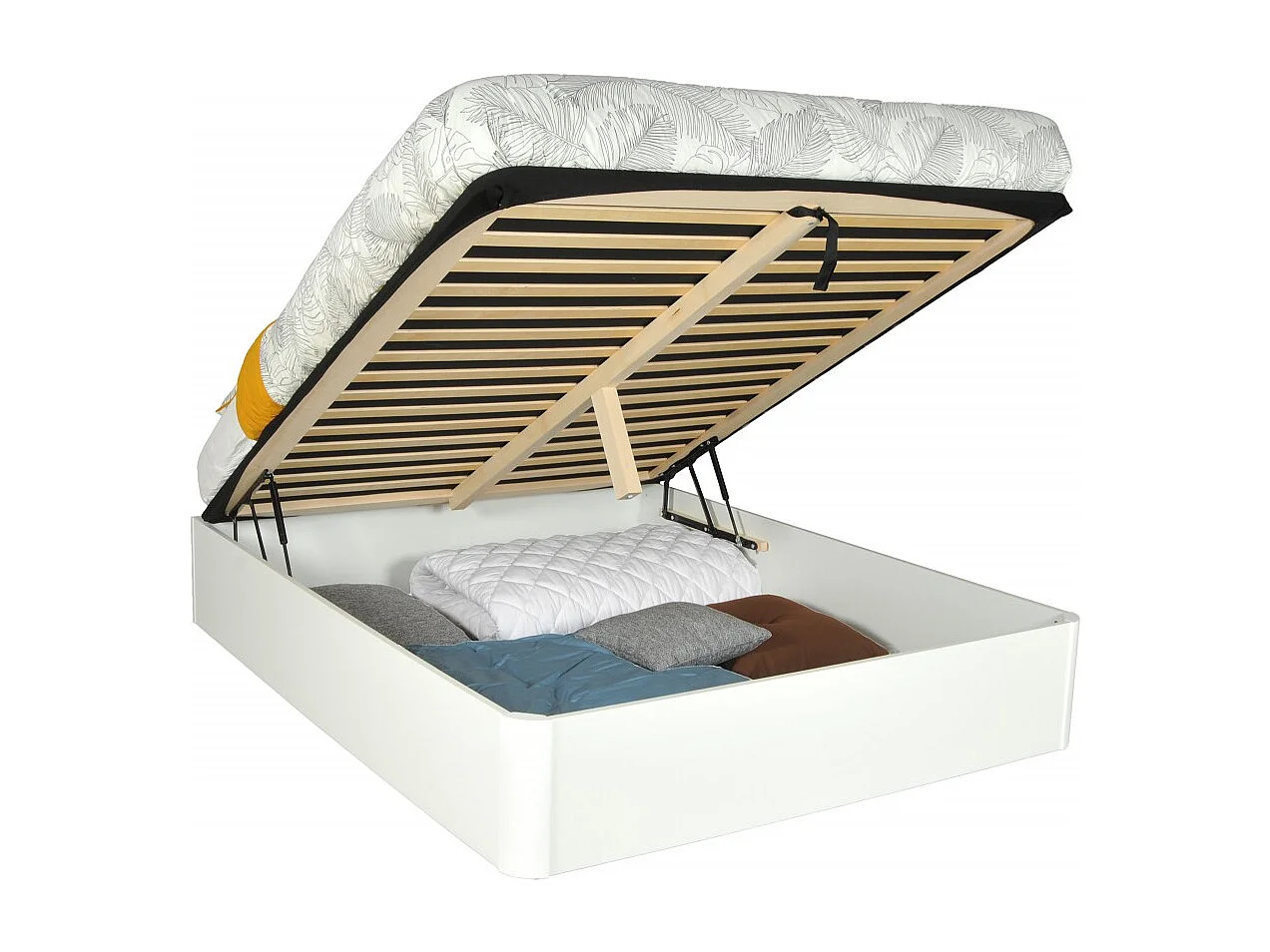 LIT COFFRE SPIRO 160x200cm + 1 SOMMIER / BLANC