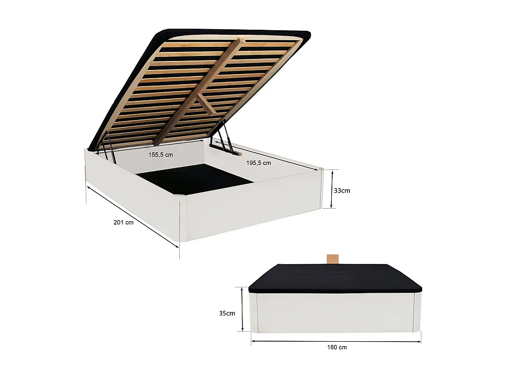 LIT COFFRE SPIRO 160x200cm + 1 SOMMIER / BLANC
