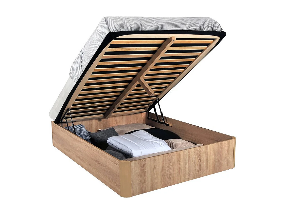 LIT COFFRE SPIRO 160x200cm + 1 SOMMIER / Décor Chêne Blanchi