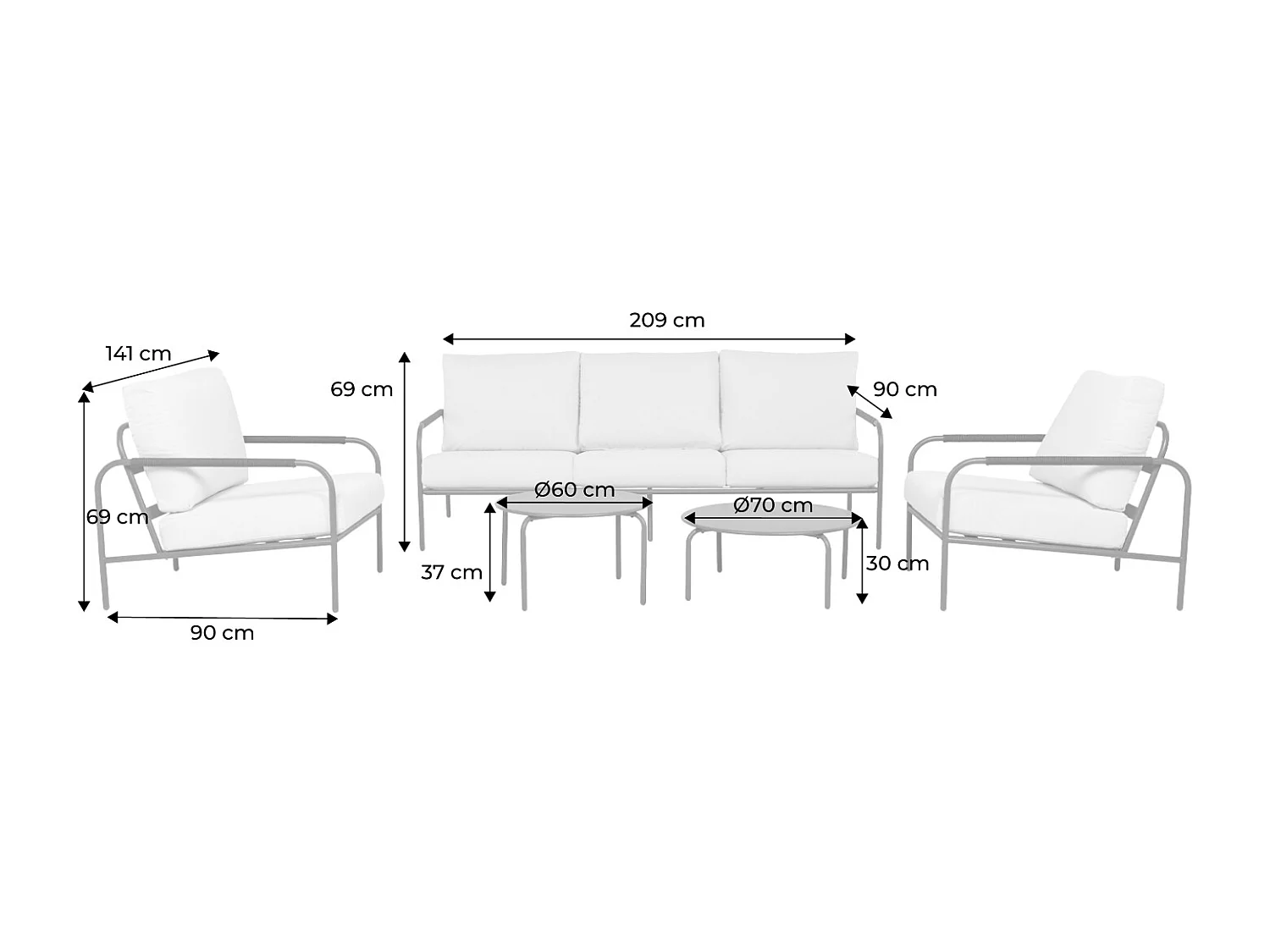 Set da giardino in acciaio, 5 persone, verde kaki