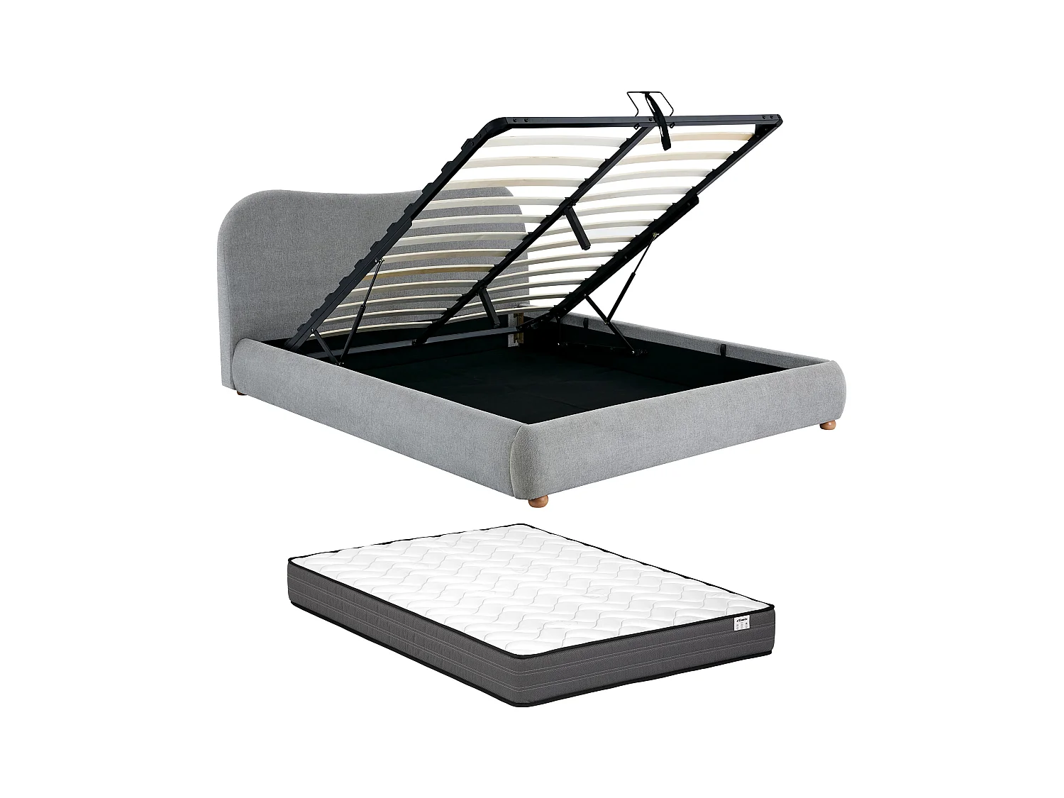Bed met opbergruimte 160 x 200 cm - Stof - Lichtgrijs + matras - VANARI
