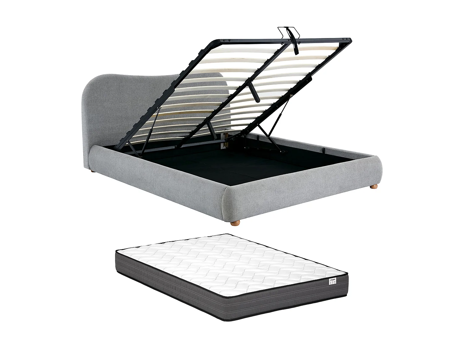 Lit coffre 160 x 200 cm - Tissu - Gris clair + Matelas - VANARI