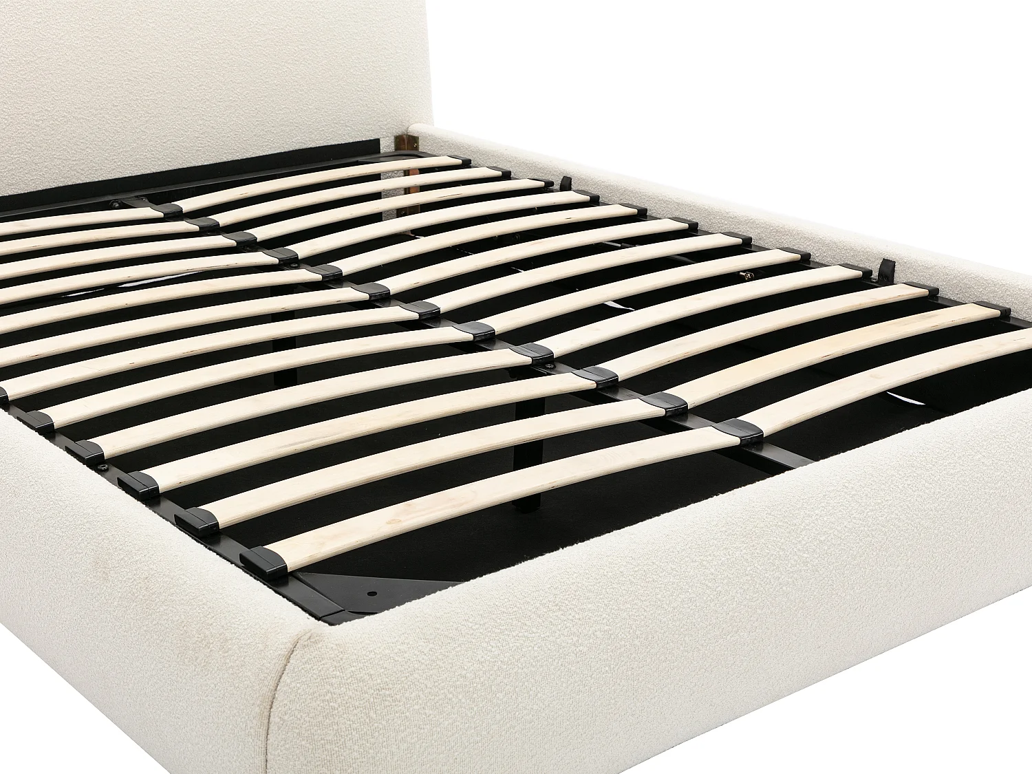 Lit coffre 120 x 190 cm - Tissu bouclette - Blanc + Matelas - VANARI