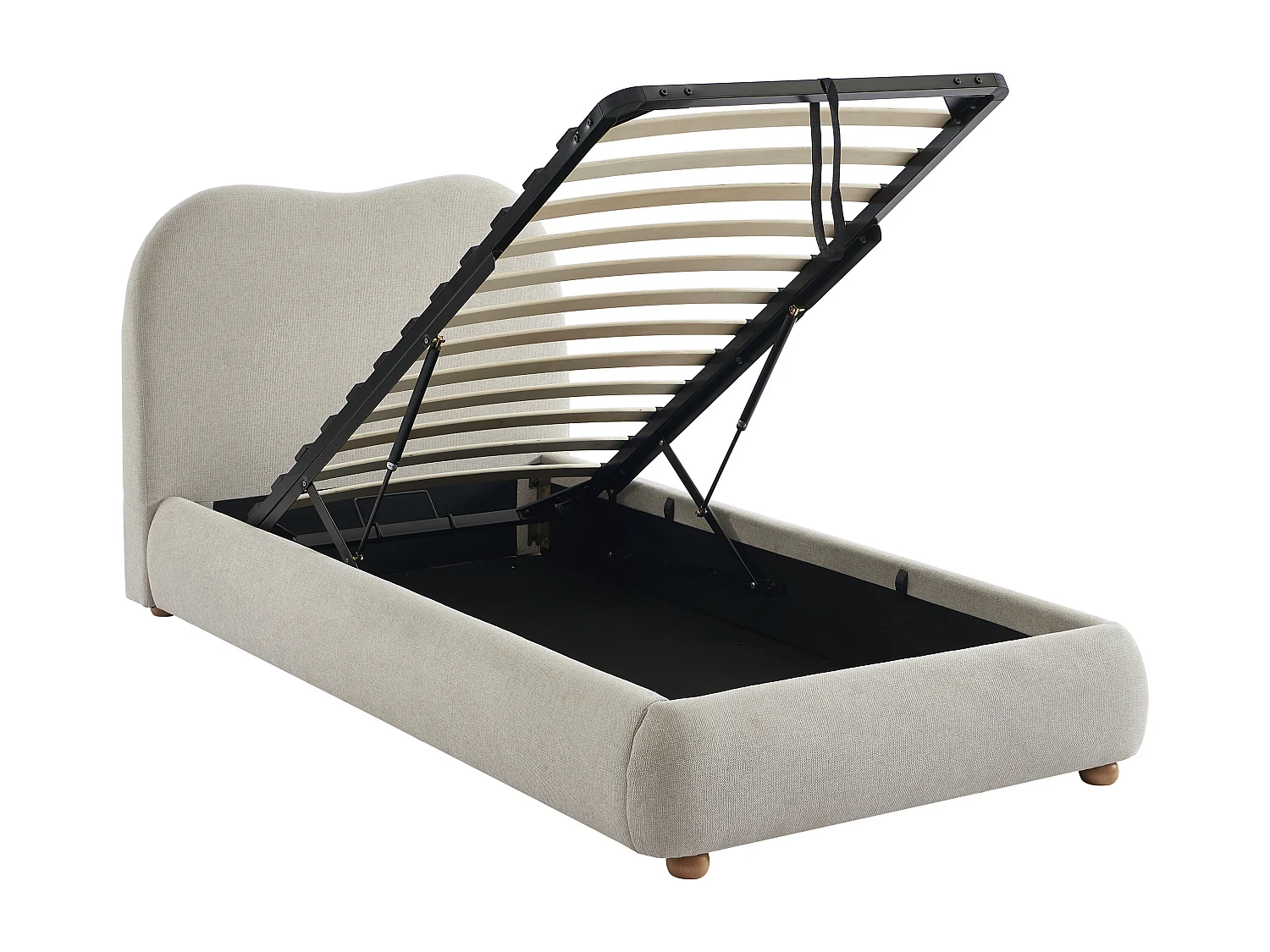 Lit coffre 90 x 190 cm - Tissu - Beige + Matelas - VANARI