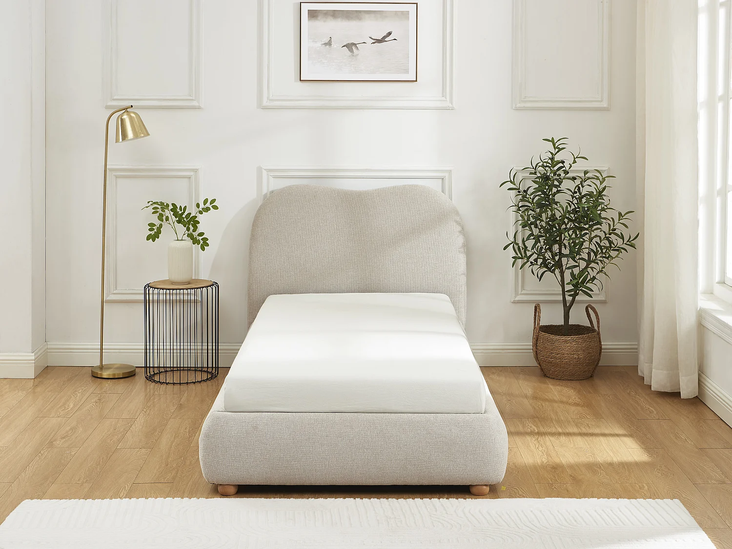 Lit coffre 90 x 190 cm - Tissu - Beige + Matelas - VANARI