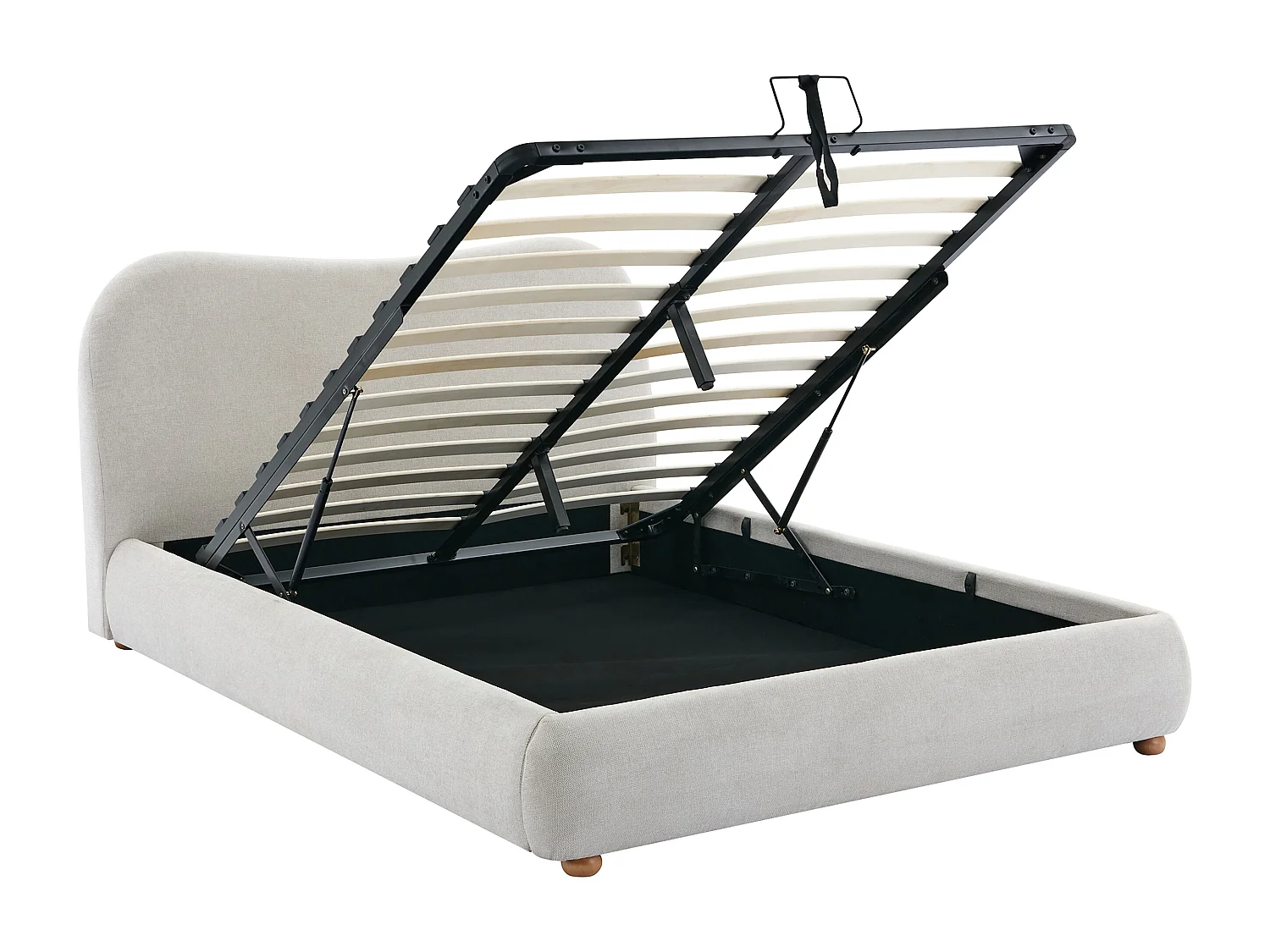 Bett mit Bettkasten - 120 x 190 cm - Stoff - Beige + Matratze - VANARI