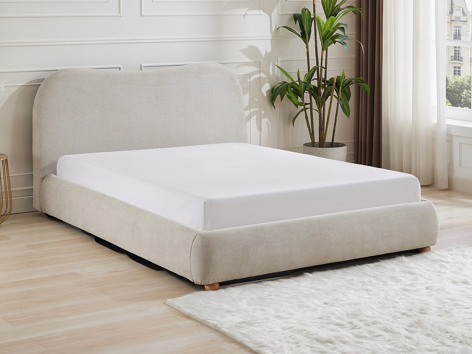 Lit coffre 120 x 190 cm - Tissu - Beige + Matelas - VANARI