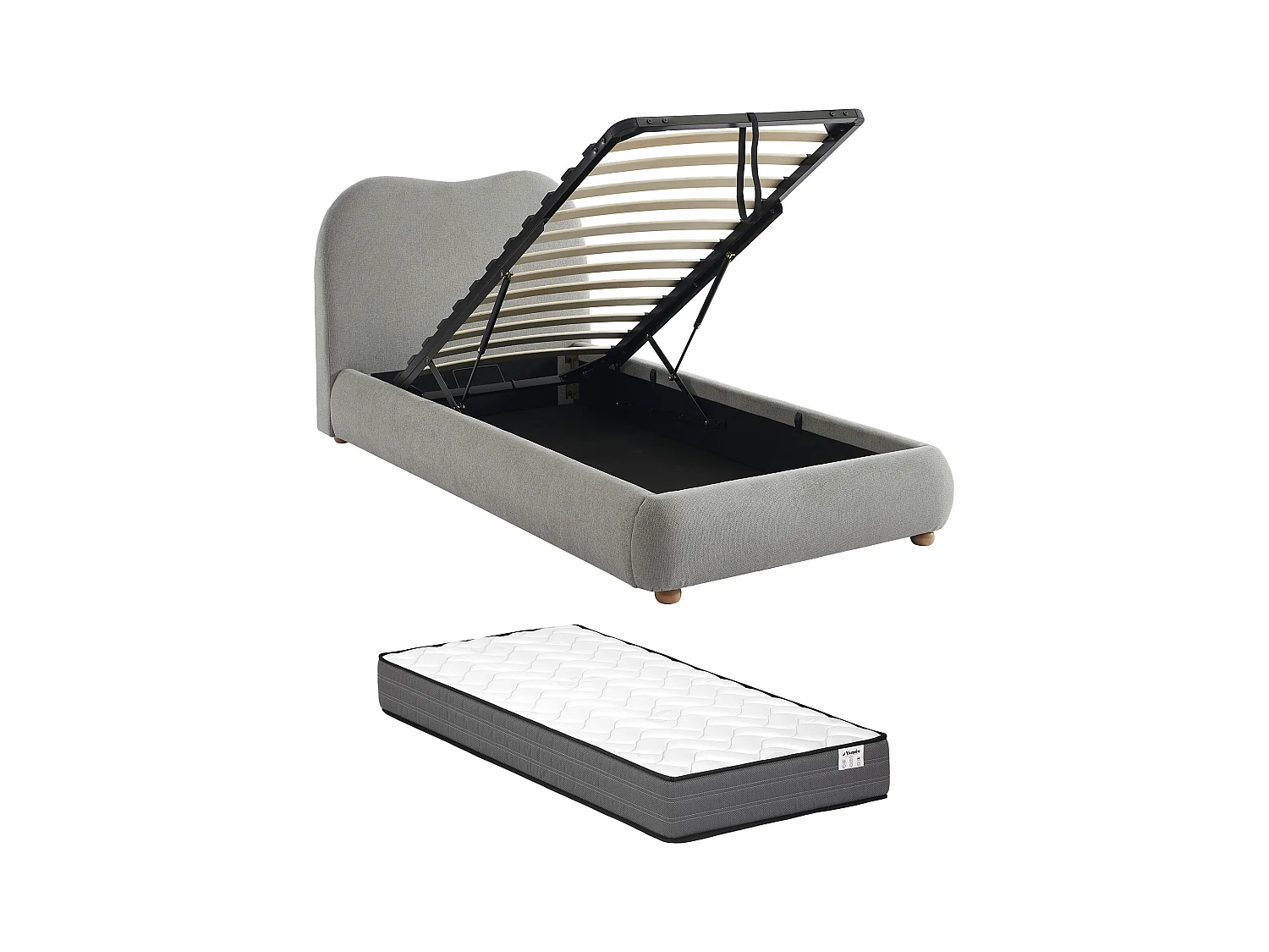 Bed met opbergruimte 90 x 190 cm - Stof - Lichtgrijs + matras - VANARI