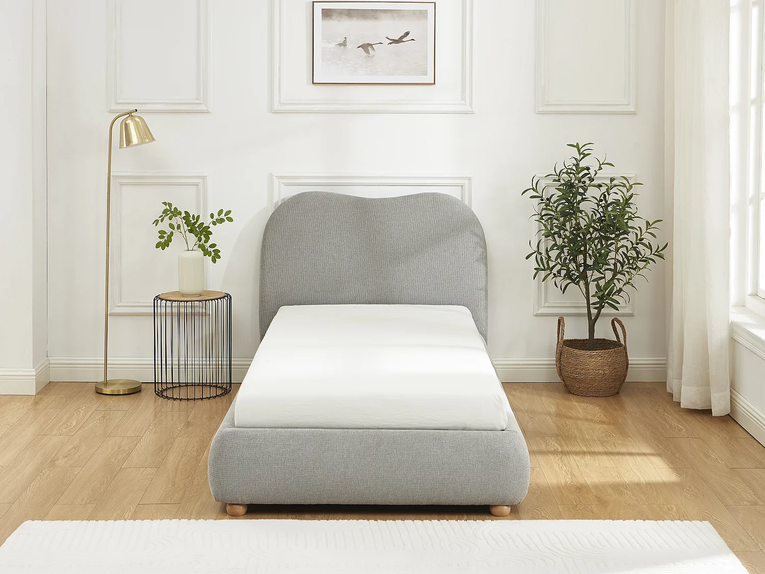 Lit coffre 90 x 190 cm - Tissu - Gris clair + Matelas - VANARI