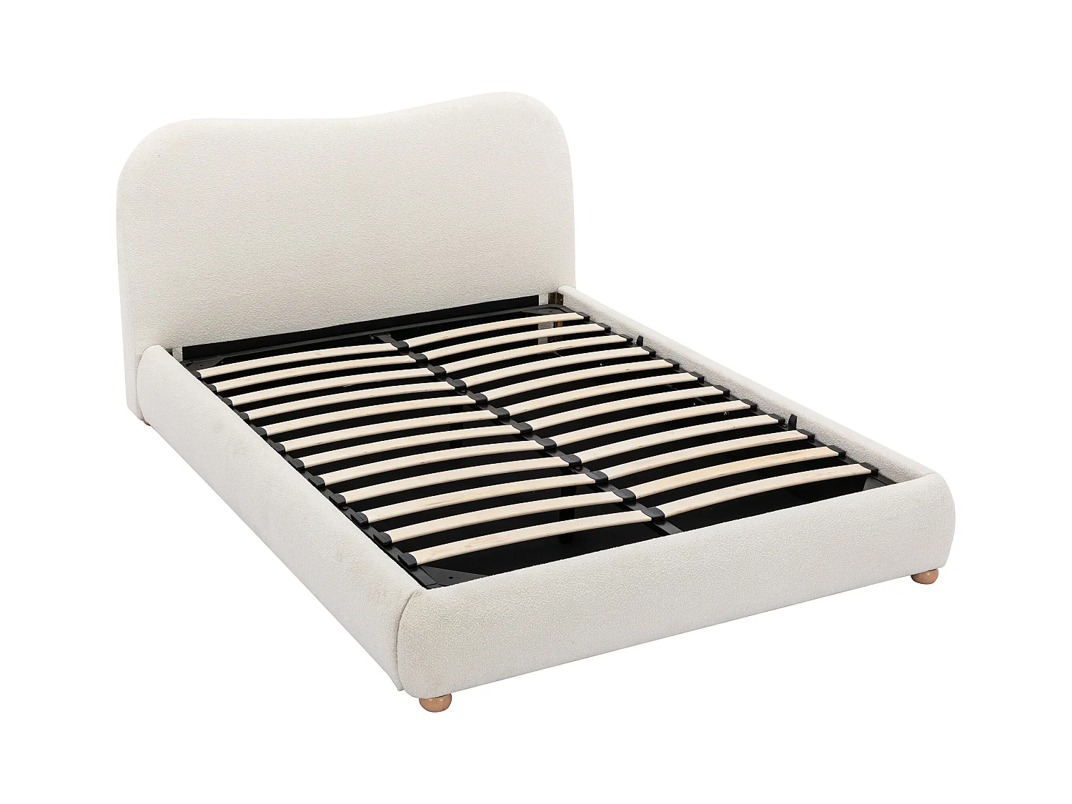 Lit coffre 180 x 200 cm - Tissu bouclette - Blanc + Matelas - VANARI