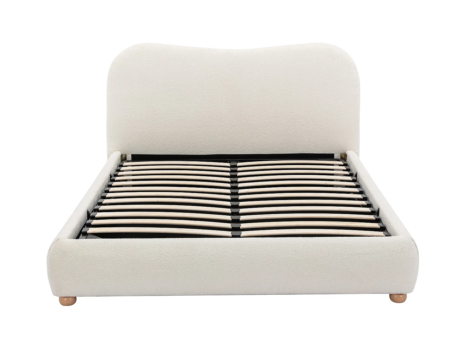 Lit coffre 180 x 200 cm - Tissu bouclette - Blanc + Matelas - VANARI