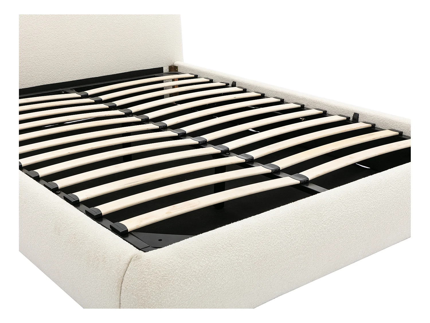 Lit coffre 180 x 200 cm - Tissu bouclette - Blanc + Matelas - VANARI
