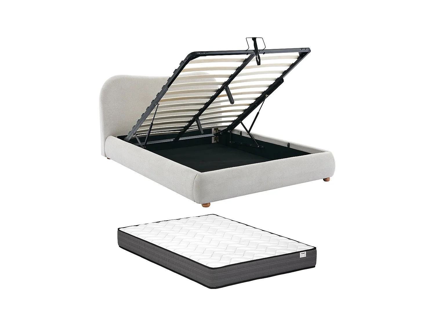 Lit coffre 180 x 200 cm - Tissu - Beige + Matelas - VANARI