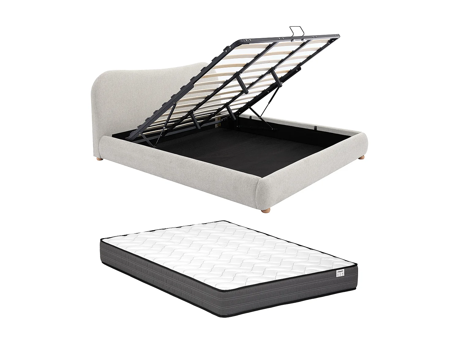Lit coffre 180 x 200 cm - Tissu - Beige + Matelas - VANARI