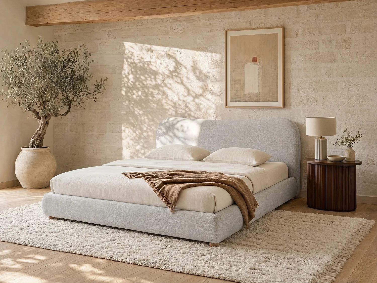 Lit coffre 180 x 200 cm - Tissu - Beige + Matelas - VANARI