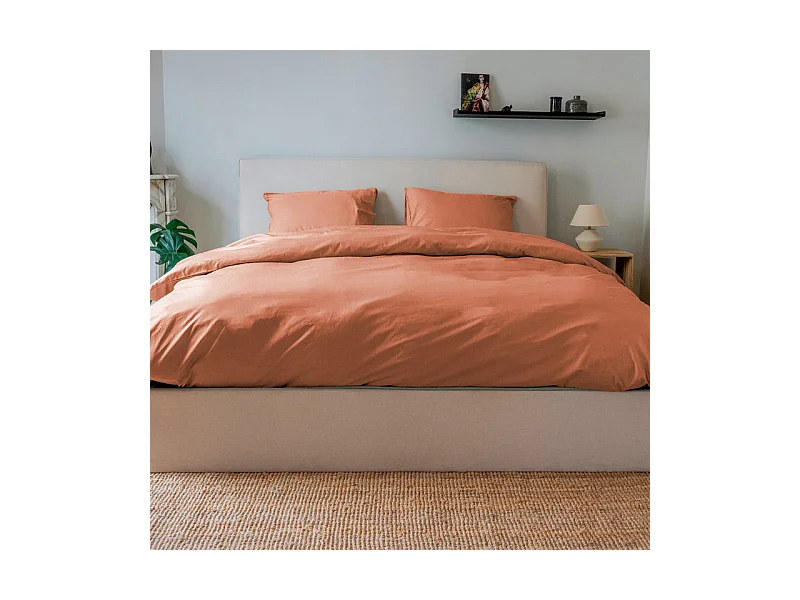 Parure - Draps Housse 140x200cm, Housse de couette 200x200cm, Taie d'Oreillers 50x70cm - Terracotta