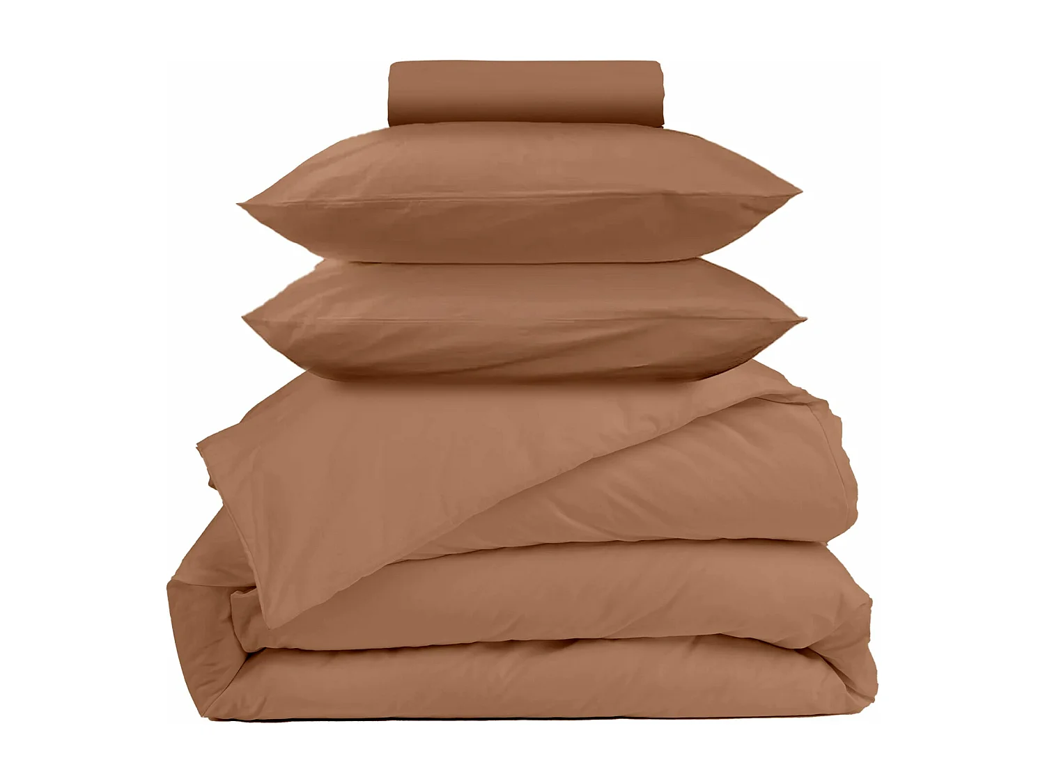 Parure - Draps Housse 140x200cm, Housse de couette 200x200cm, Taie d'Oreillers 50x70cm - Terracotta