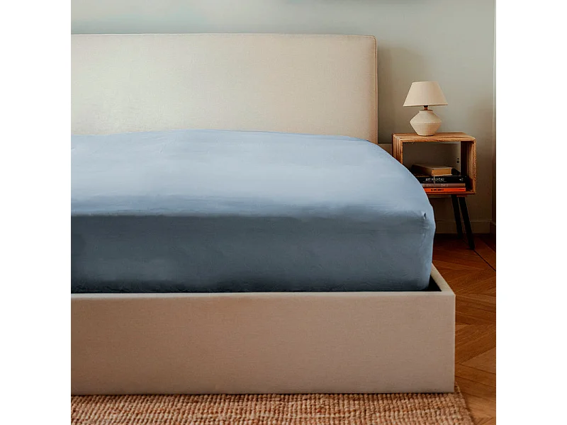 Parure de lit coton bleu gris 90x200 cm
