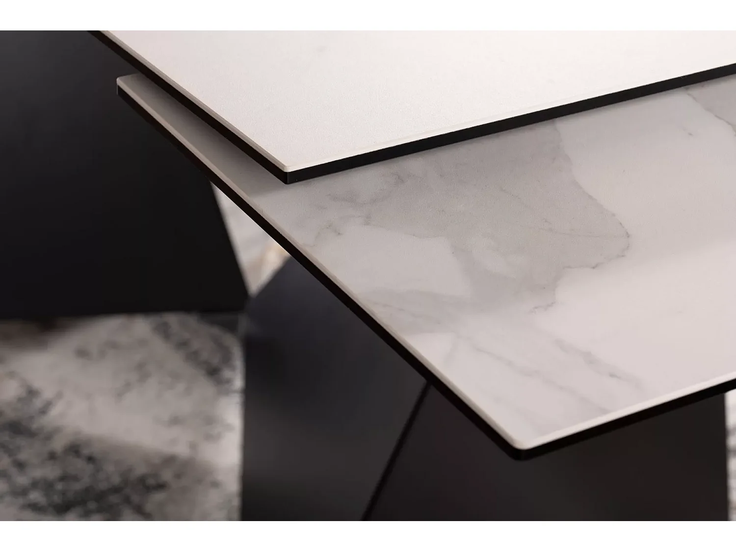 Table à manger Peterson (90x160-240)/céramique/Blanc&Noir