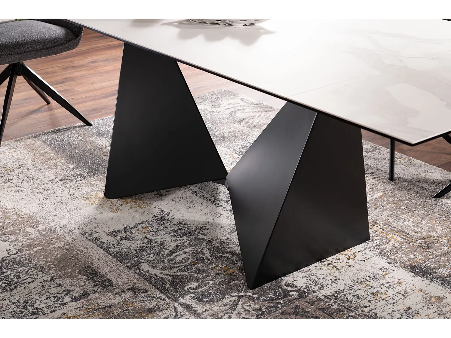 Table à manger Peterson (90x160-240)/céramique/Blanc&Noir