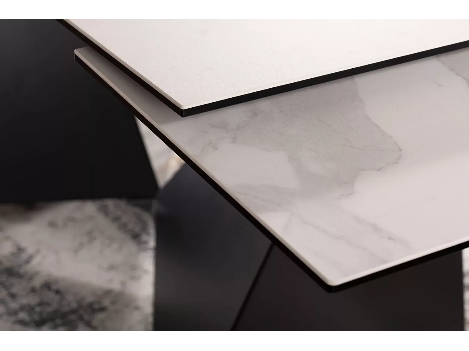 Table à manger Peterson (90x160-240)/céramique/Blanc&Noir