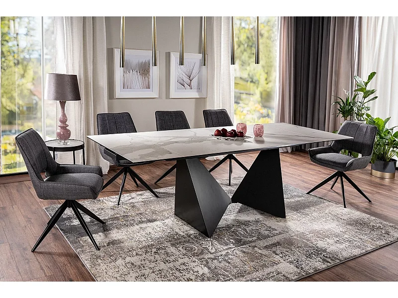 Table à manger Peterson (90x160-240)/céramique/Blanc&Noir