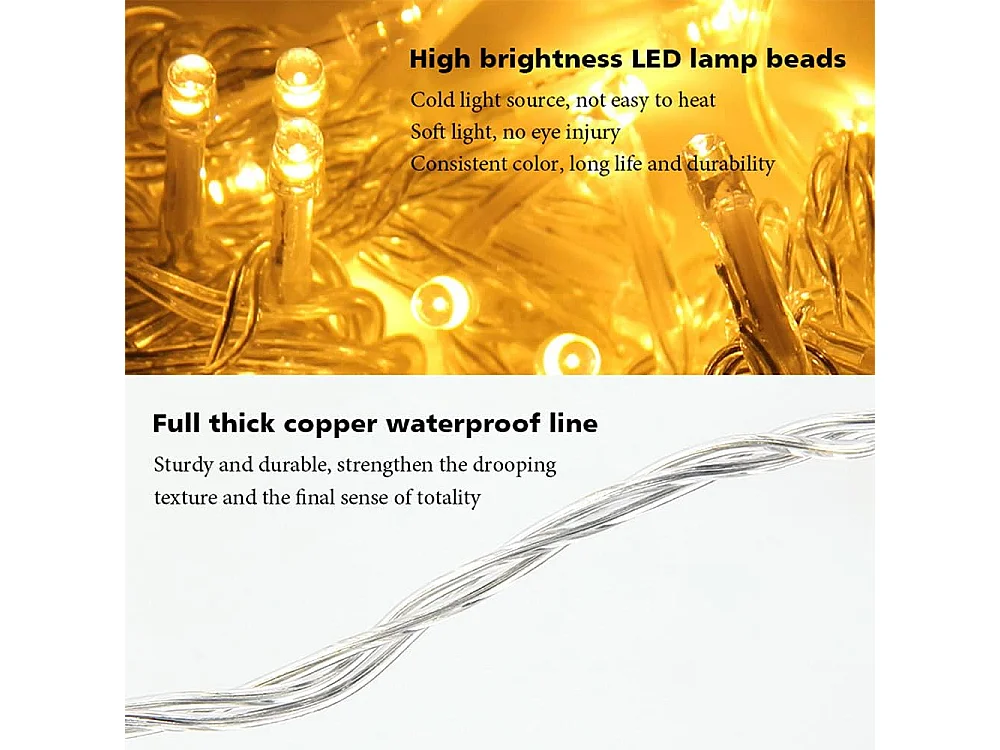 80M 800 LED Guirlande lumineuse Carnaval Mariage Extérieur Intérieur Jardin Éclairage, blanc chaud