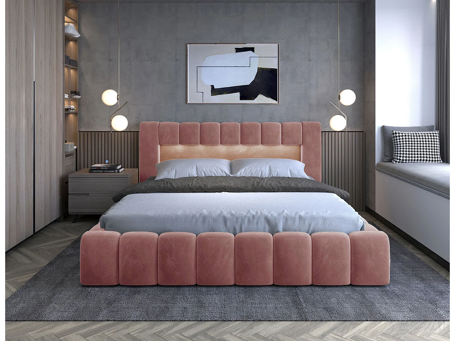 Letto Hero L-180x200/Tessuto/Rosa