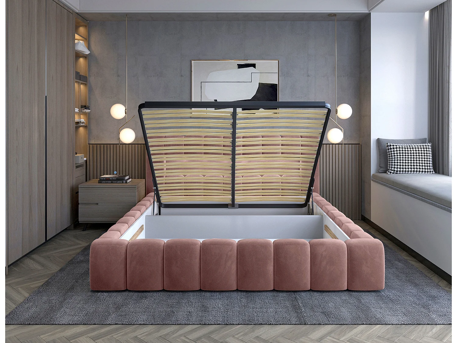 Letto Hero L-180x200/Tessuto/Rosa