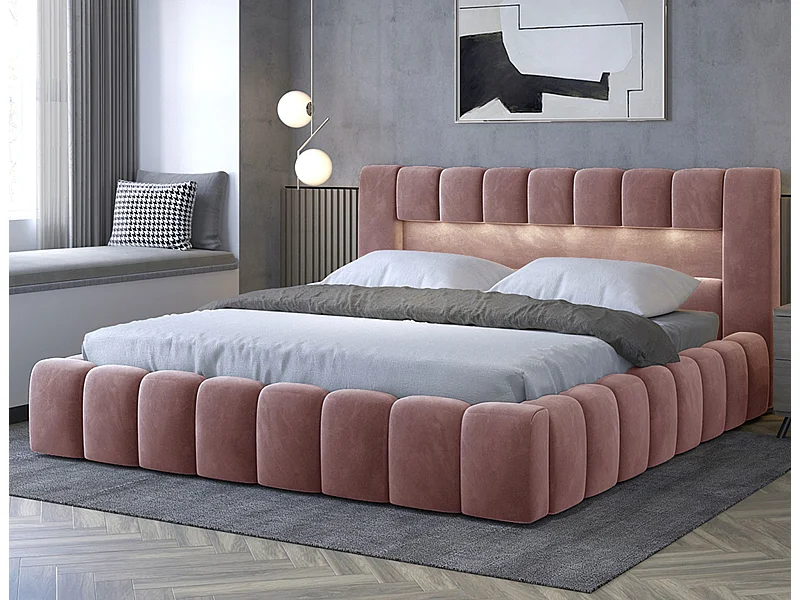 Letto Hero L-180x200/Tessuto/Rosa