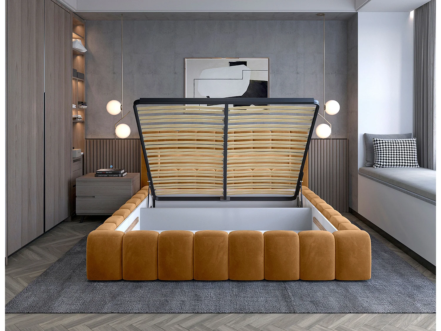 Letto Hero M (160x200)/Tessuto/Arancia