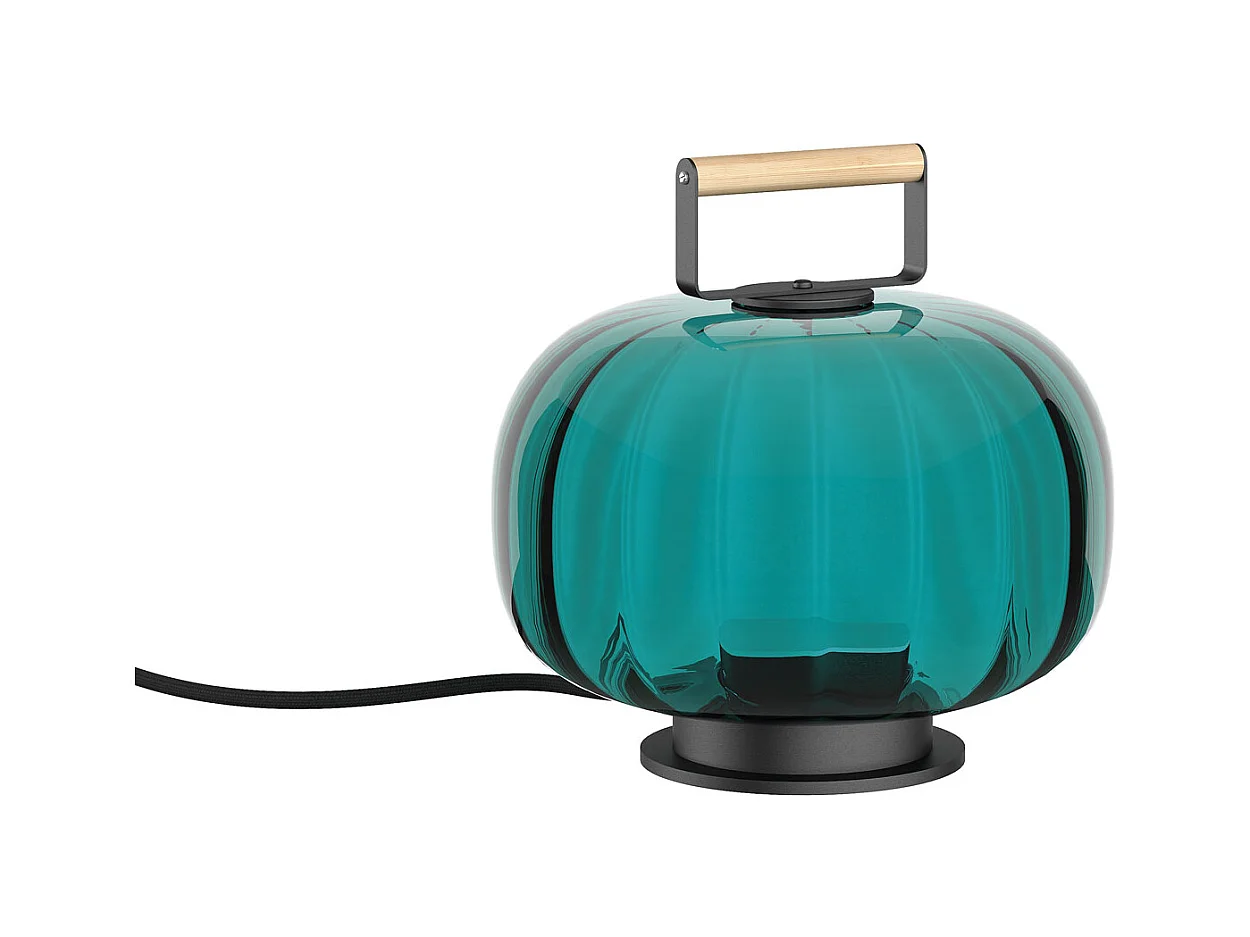 KRISTA klassieke stijl tafellamp - LED SMD AC 10W - 830 lm en 2700 K - glazen kap ø13 cm - 1,8 m kabel - aan&uit - staal en blauw