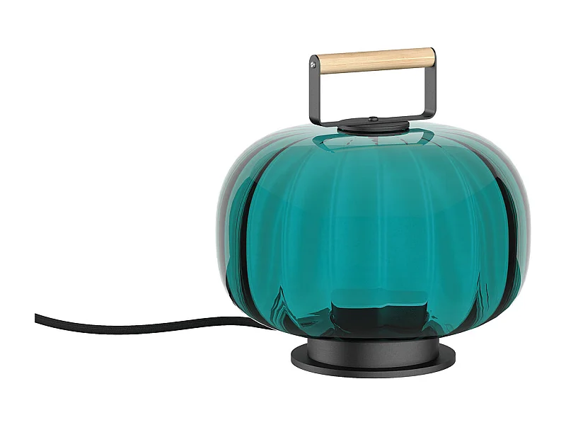 Lámpara de mesa KRISTA estilo clásico - LED SMD AC 10W - 830 lm y 2700 K - pantalla cristal ø13 cm- cable 1,8 mts - on&off - acero y azul