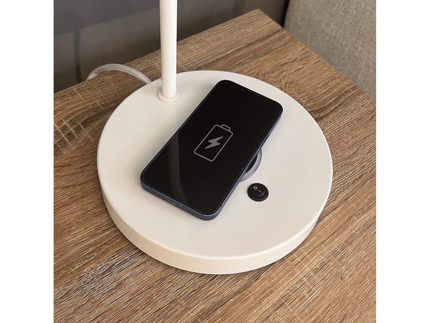 NEMO moderne interieur tafellamp - H44 cm - staal en kunststof - aan&uit - 1,5 meter kabel - oplaadbasis - IP20 - E27 40W - wit en wit