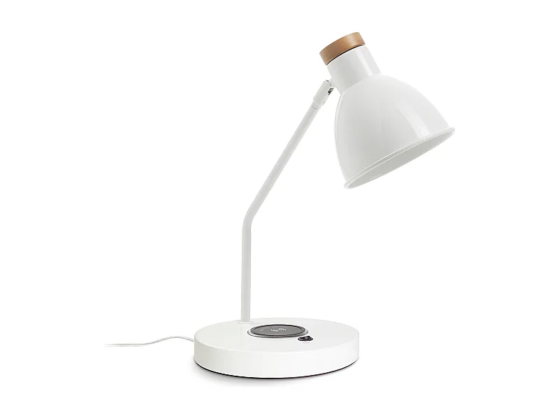 Lampe de table Valan classique-h35cm-e27 60w-ip20-350º-charge-on&off-acier,bois-blanc