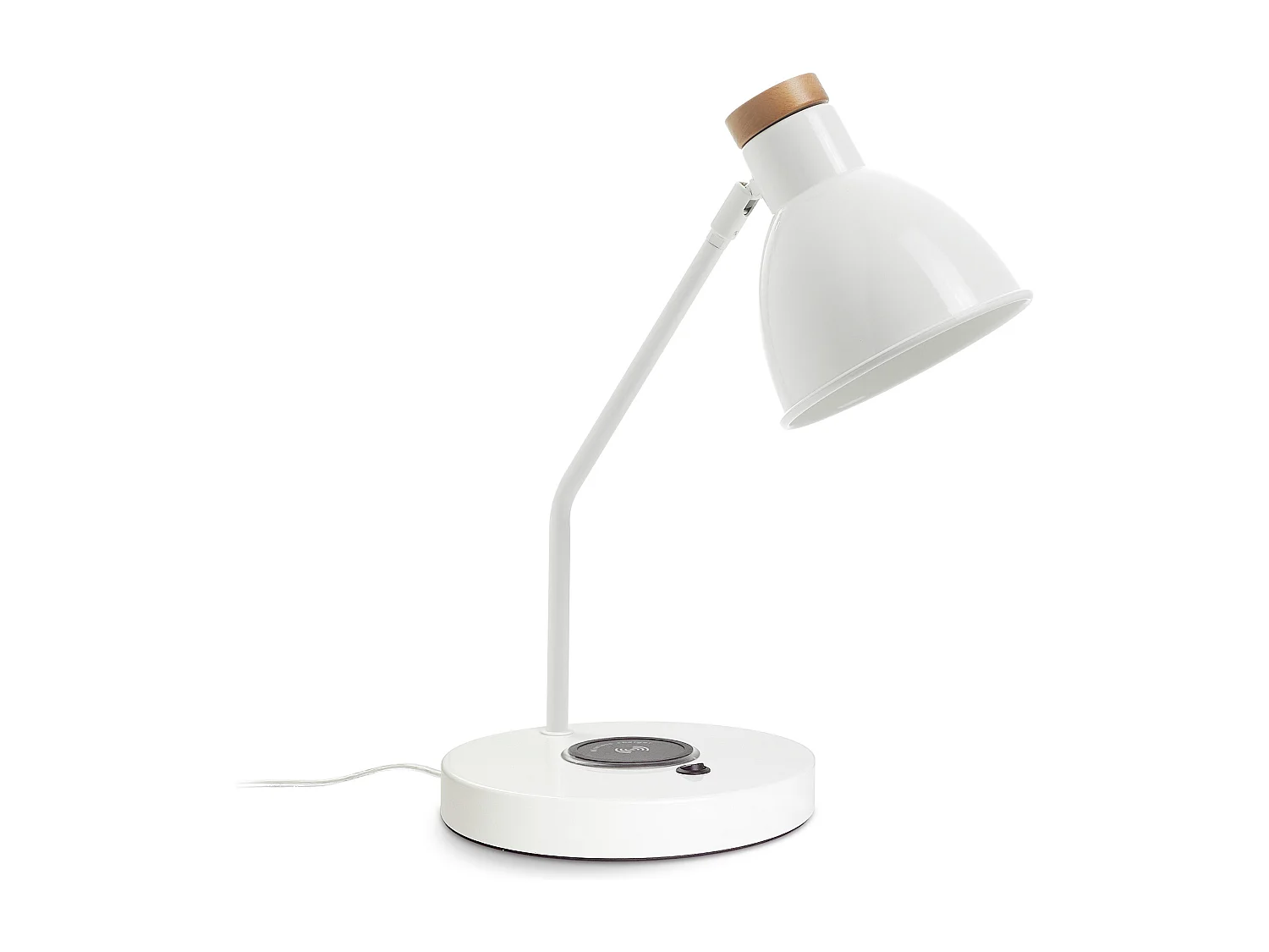 Lampe de table Valan classique-h35cm-e27 60w-ip20-350º-charge-on&off-acier,bois-blanc