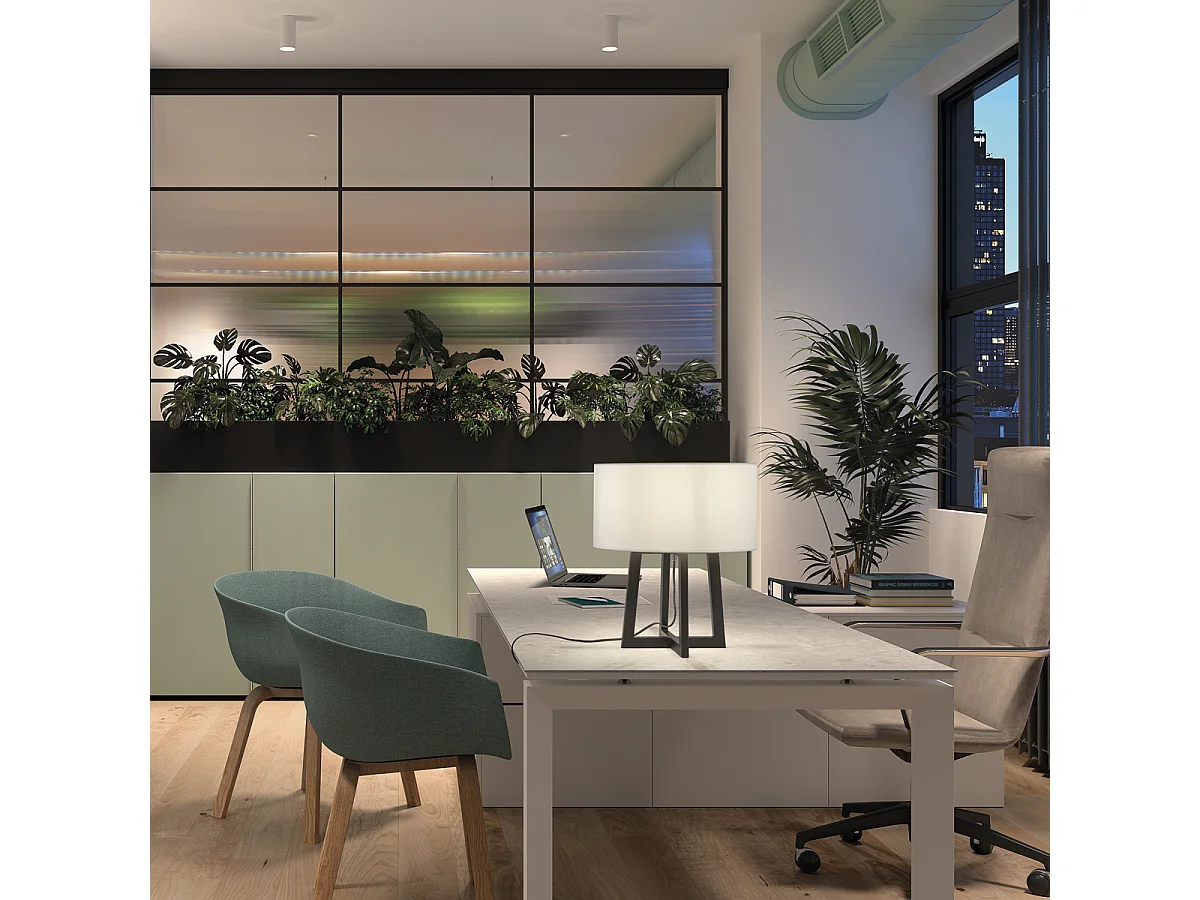 KARA tafellamp moderne en klassieke stijl - D.38 cm x H. 45 cm - E27 40W - 2 m kabel - aan&uit - IP20 - hout - staal en zwart - wit katoen