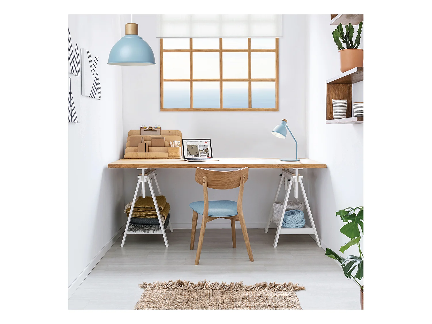 Lampe de table Valan classique -h35cm-e27 60w-ip20-350º-on&off-acier,bois-bleu