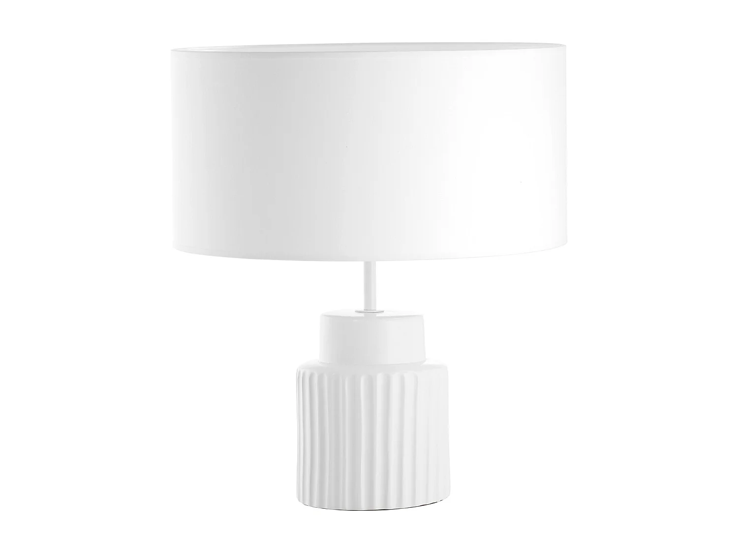 KERAMIK-Tischlampe im klassischen Stil – E27 15 W – Höhe 46,5 cm – Lampenschirm aus Baumwolle ø38 cm – IP20 – 2 m Kabel – an/aus – Keramik und Weiß