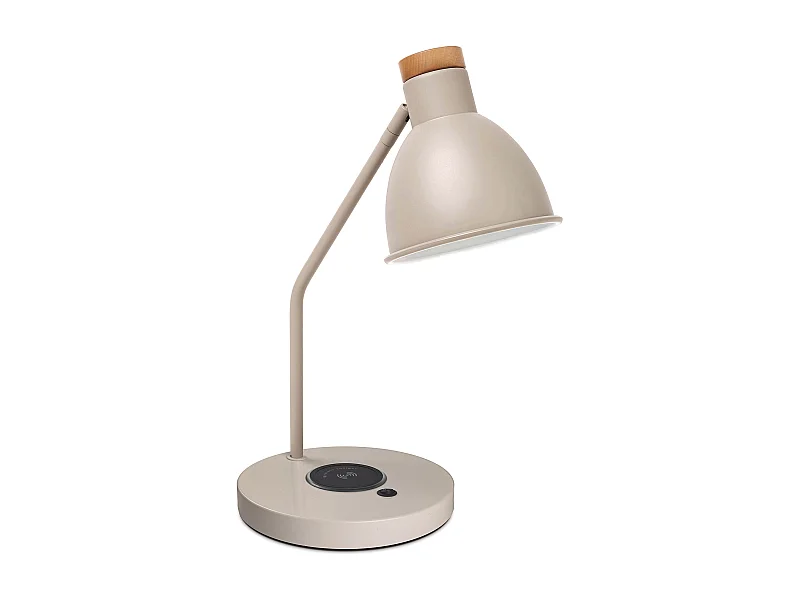 Lampe de table Valan classique-h35cm-e27 60w-ip20-350º-charge-on&off- acier, bois-moka