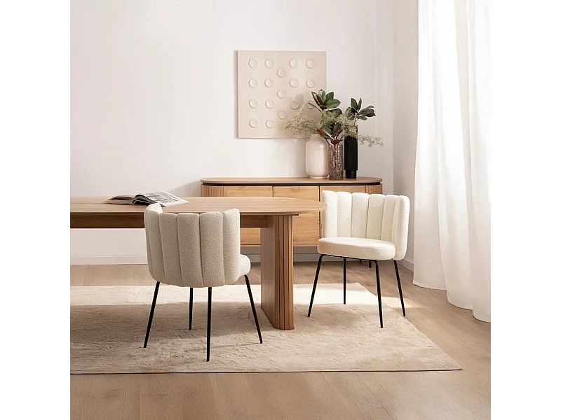 Chaise de salle à manger en bouclé blanc 61x78 cm-Enis