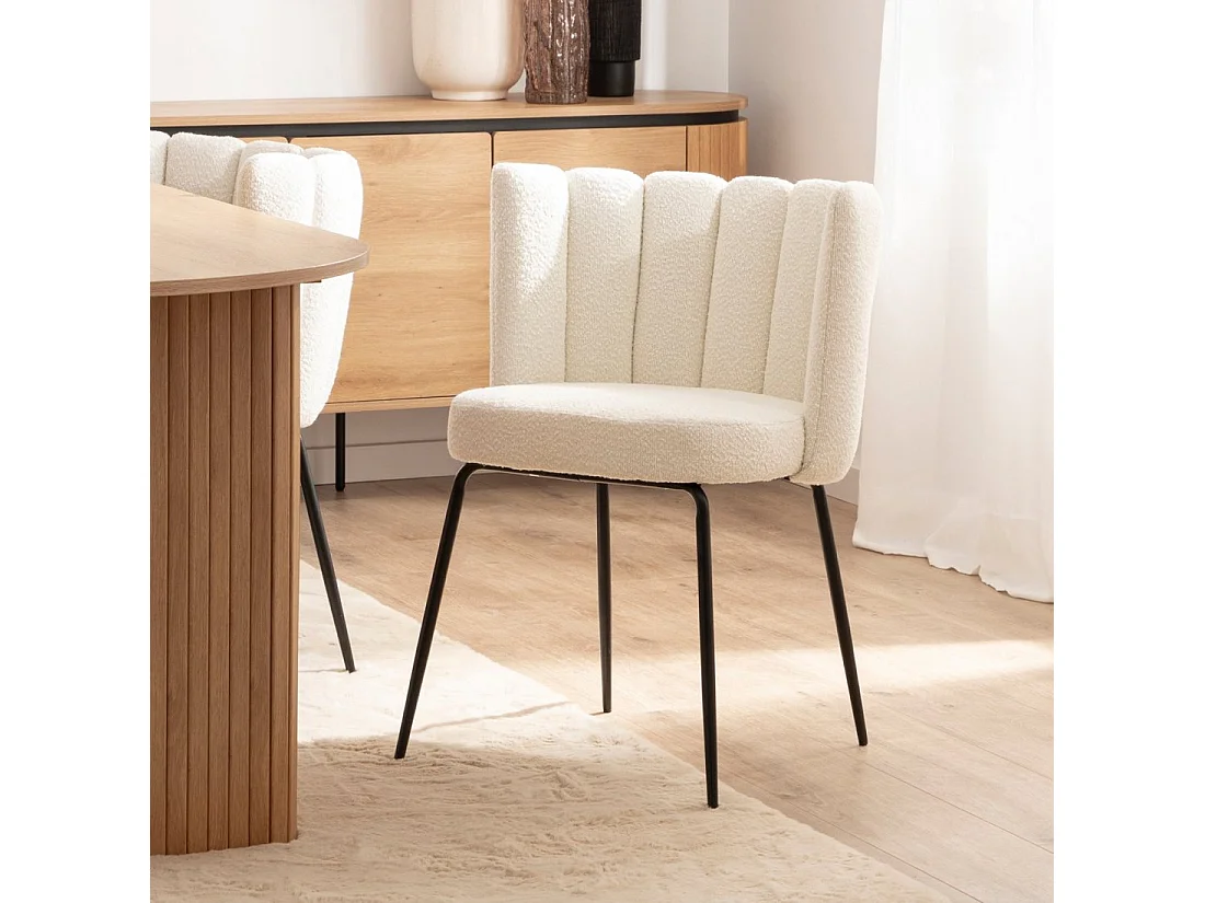 Chaise de salle à manger en bouclé blanc 61x78 cm-Enis
