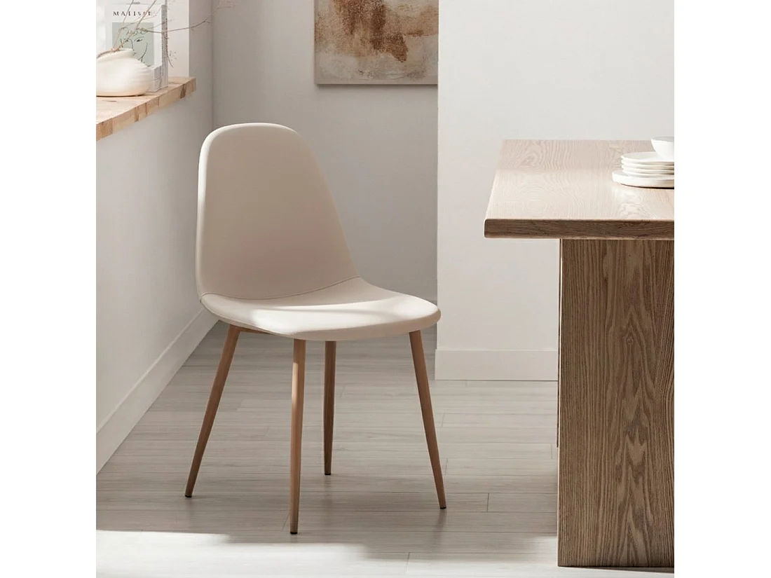 Chaise de salle à manger en similicuir beige 44x84 cm-Elia